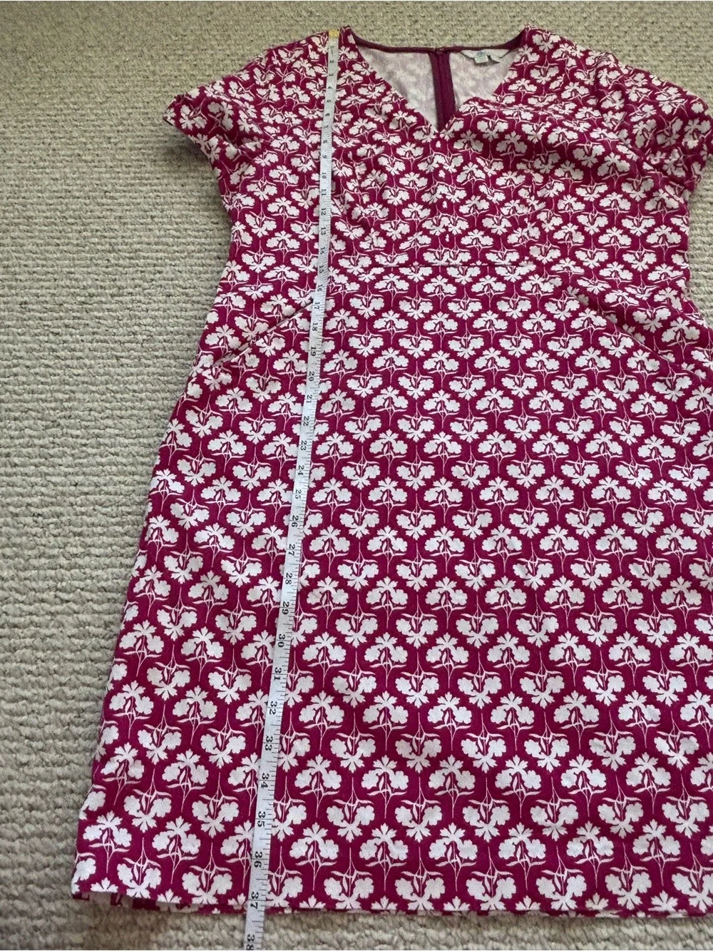 Boden Women’s Size 14 R Dress Pink And White Floral V Neck Pockets
